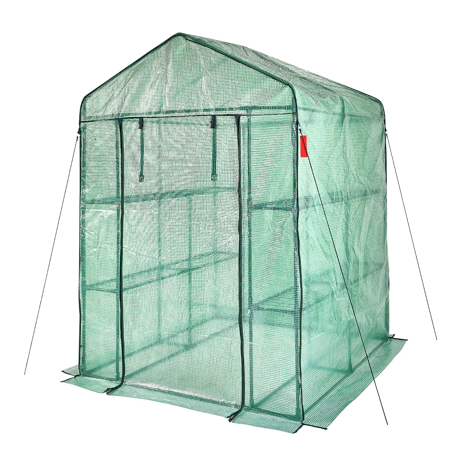 Walk-in Green House, 4.6 x 4.6 x 6.6 ft , Greenhouse with Shelves, High Strength PE Cover with Zipper Door and Steel Frame, Assembly in Minutes, Suitable for Planting and Storage