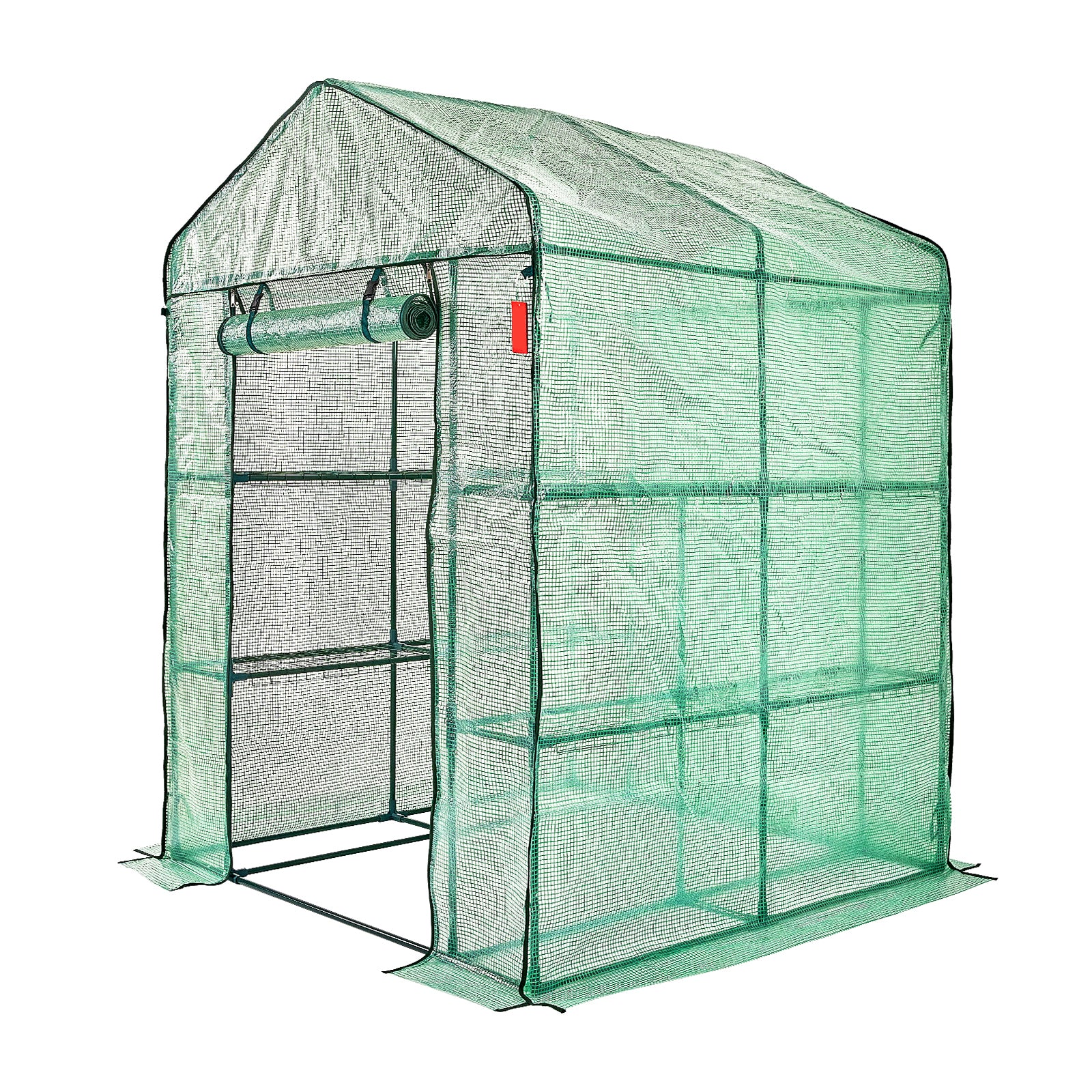 Walk-in Green House, 4.6 x 4.6 x 6.6 ft , Greenhouse with Shelves, High Strength PE Cover with Zipper Door and Steel Frame, Assembly in Minutes, Suitable for Planting and Storage
