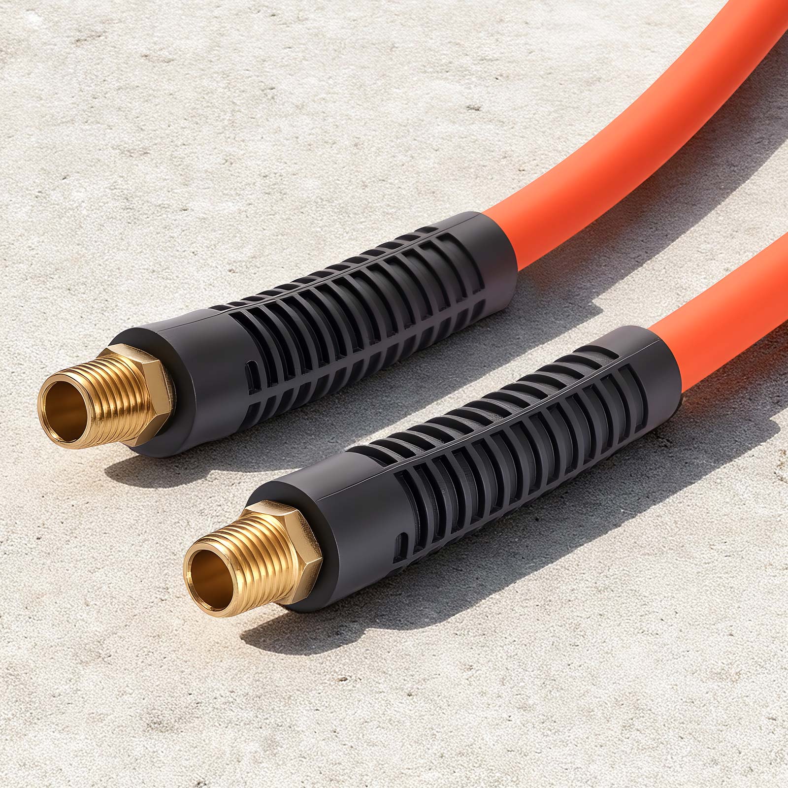 Air Hose, 1/4" x 25ft Hybrid Air Hose, Lightweight, Kink Resistant, Pneumatic Hoses with 1/4 inch Solid Brass Male Fittings, Three-Layer Hybrid Material, 300 PSI, All-Weather Flexibility, Orange