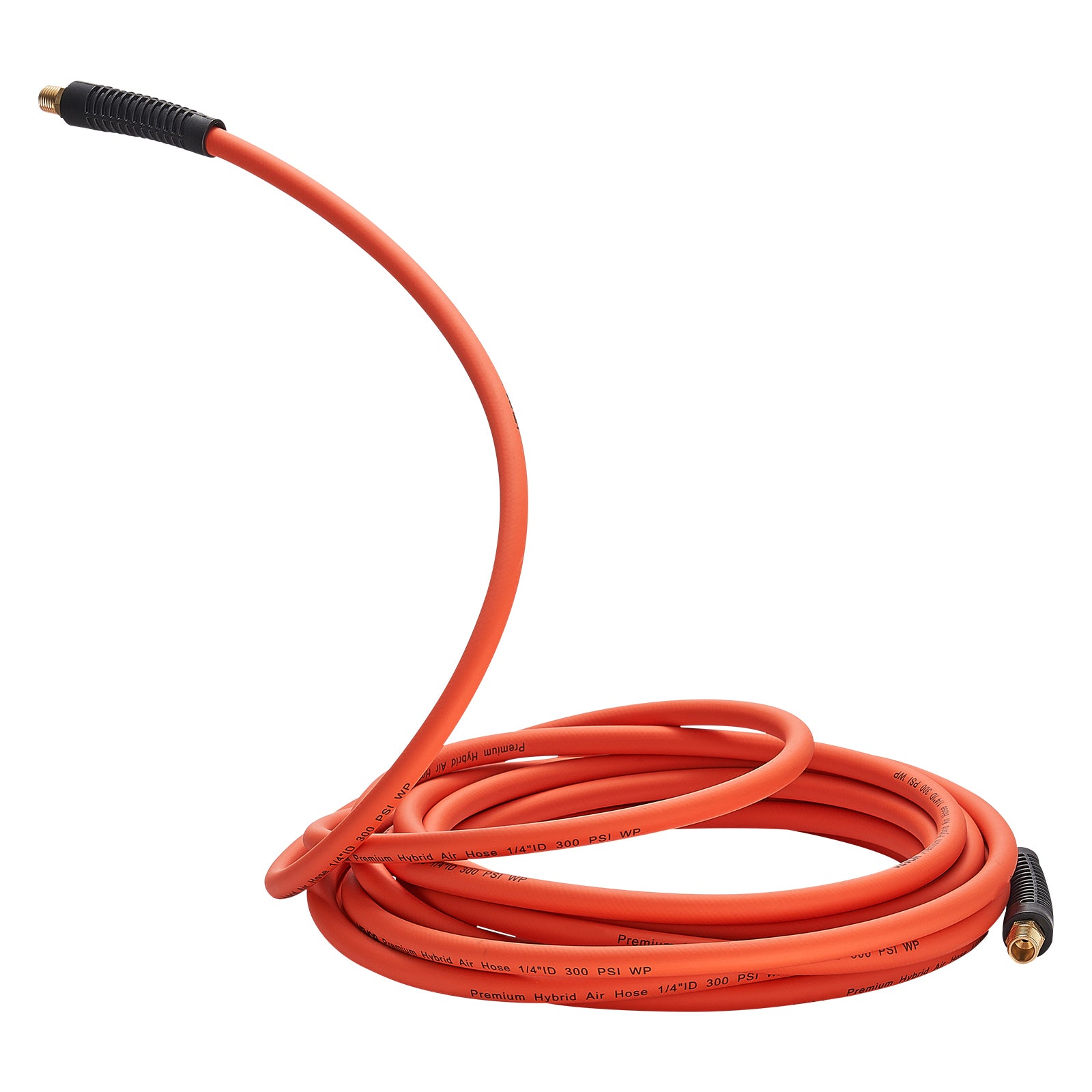 Air Hose, 1/4" x 25ft Hybrid Air Hose, Lightweight, Kink Resistant, Pneumatic Hoses with 1/4 inch Solid Brass Male Fittings, Three-Layer Hybrid Material, 300 PSI, All-Weather Flexibility, Orange
