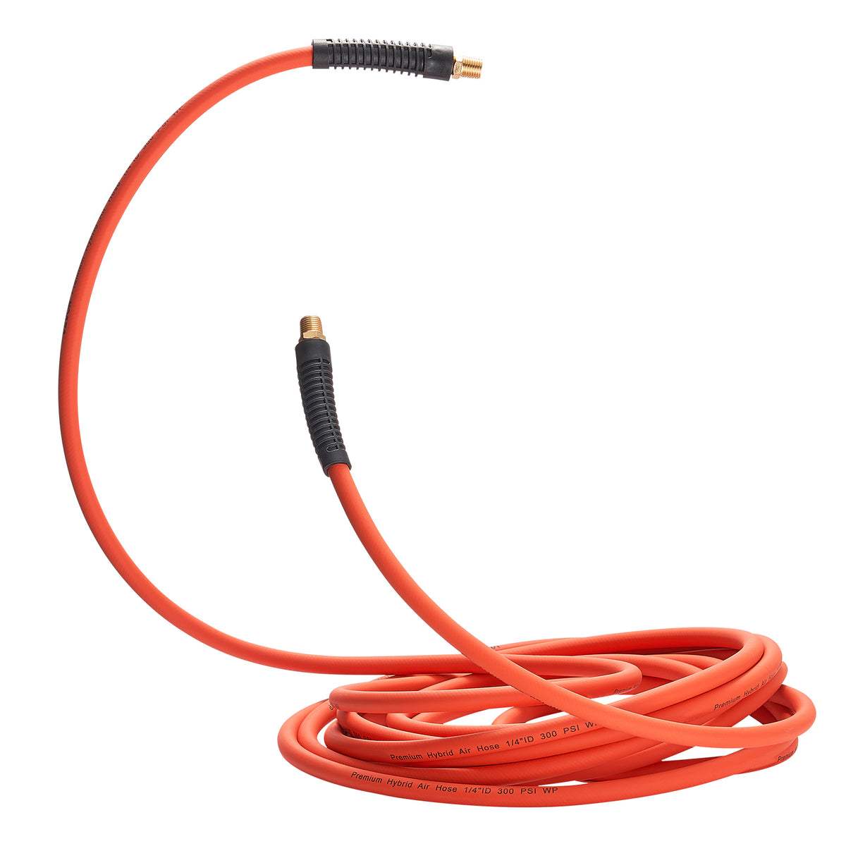 Air Hose, 1/4" x 25ft Hybrid Air Hose, Lightweight, Kink Resistant, Pneumatic Hoses with 1/4 inch Solid Brass Male Fittings, Three-Layer Hybrid Material, 300 PSI, All-Weather Flexibility, Orange