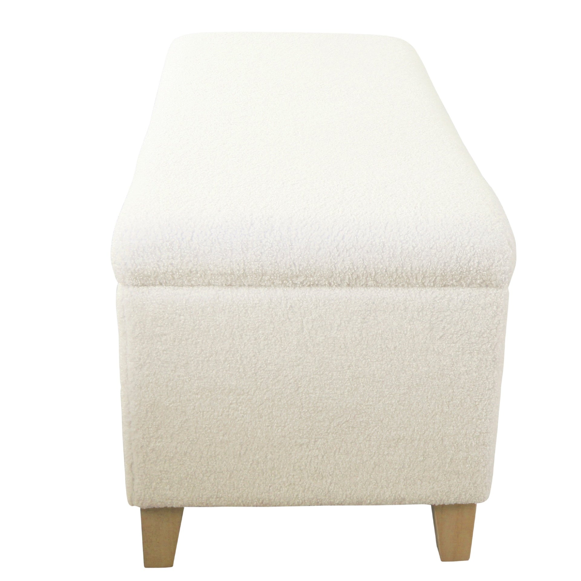 Liv Storage Bench Ottoman, Cream Sherpa, Natural Brown Wood, 42 Inch
