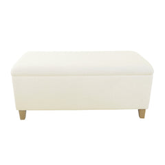 Liv Storage Bench Ottoman, Cream Sherpa, Natural Brown Wood, 42 Inch
