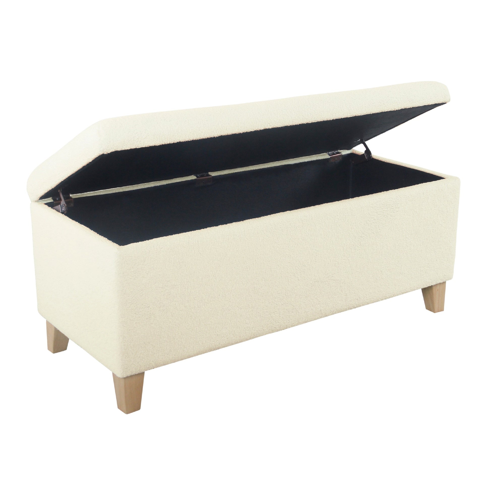 Liv Storage Bench Ottoman, Cream Sherpa, Natural Brown Wood, 42 Inch