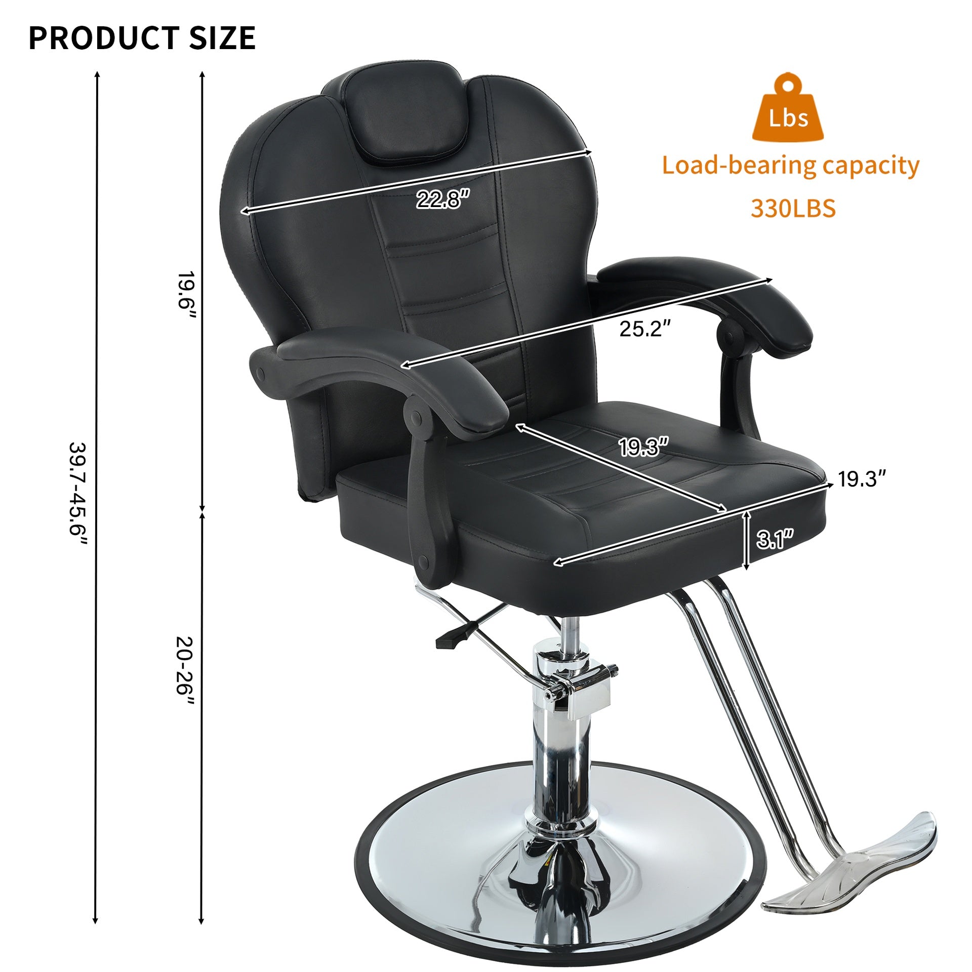 Classic Reclining barber Chair Salon Chair for Hair Stylist with Heavy Duty Hydraulic Pump, 360° Rotation, Tattoo Chair  Shampoo Beauty Salon Equipment,  Max Load Weight 330 Lbs, Black