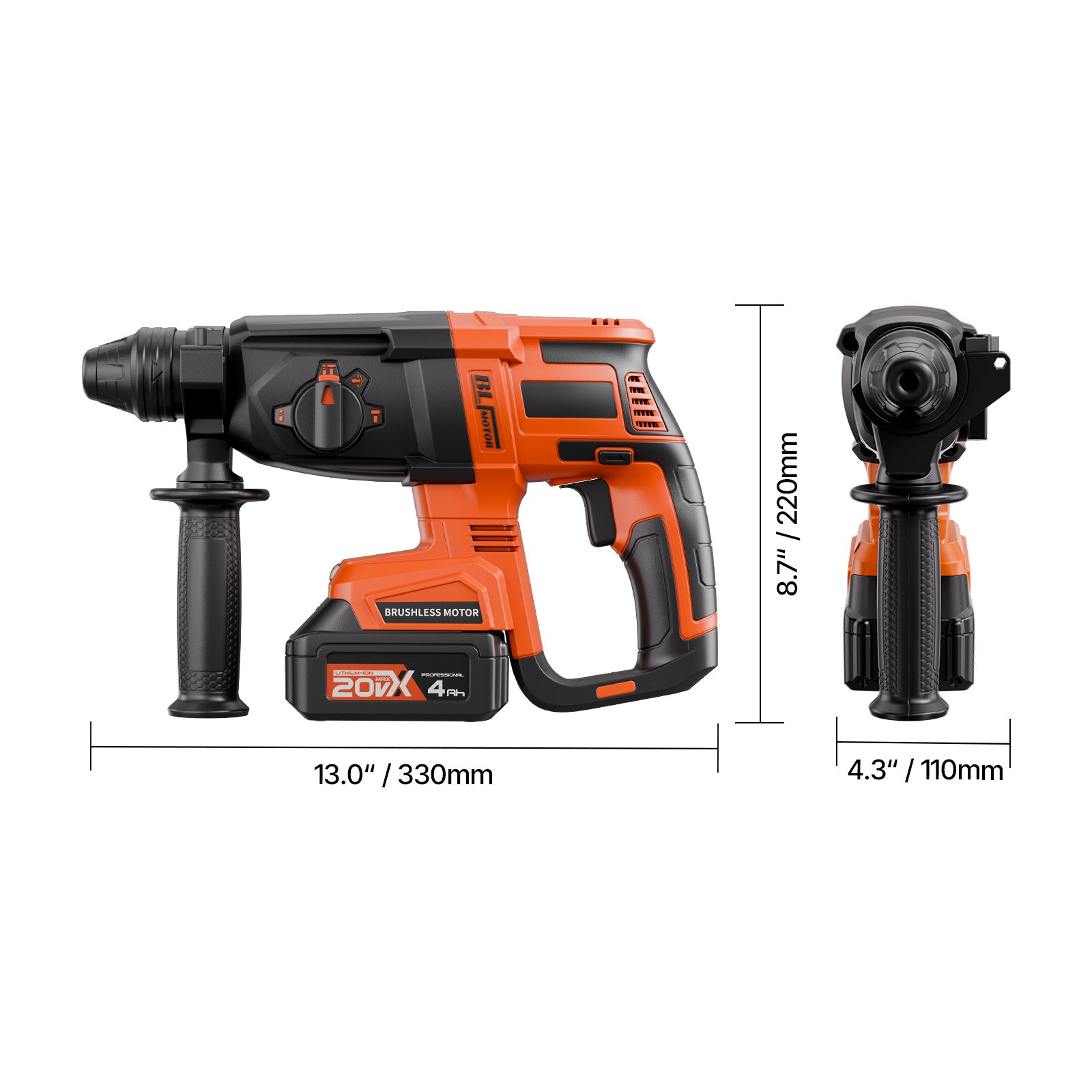 20V SDS-Plus Brushless Cordless Rotary Hammer Drill Kit 1 In 1200RPM 4 Functions