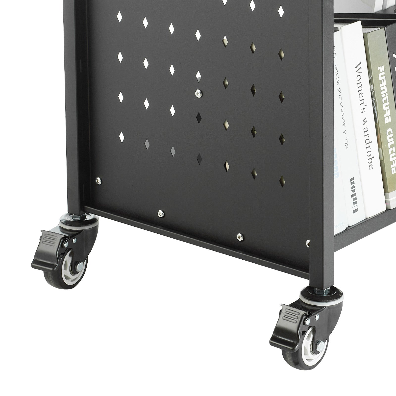 3-Tier Rolling Book Cart Double Sided W-Shaped Shelves Book Truck in Black