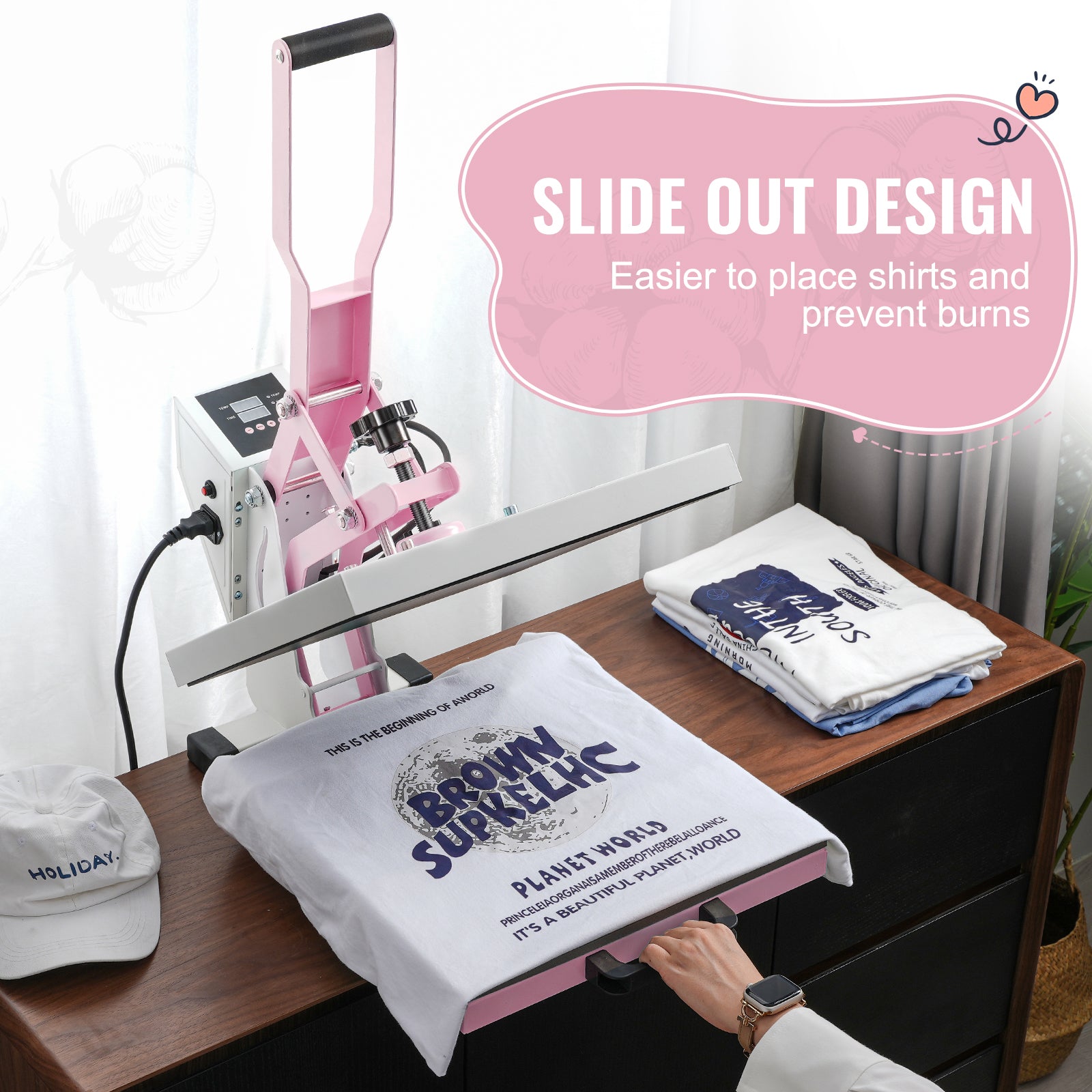 Heat Press Machine 15x15 in Slide Out Heat Transfer Machine T-Shirts Pink