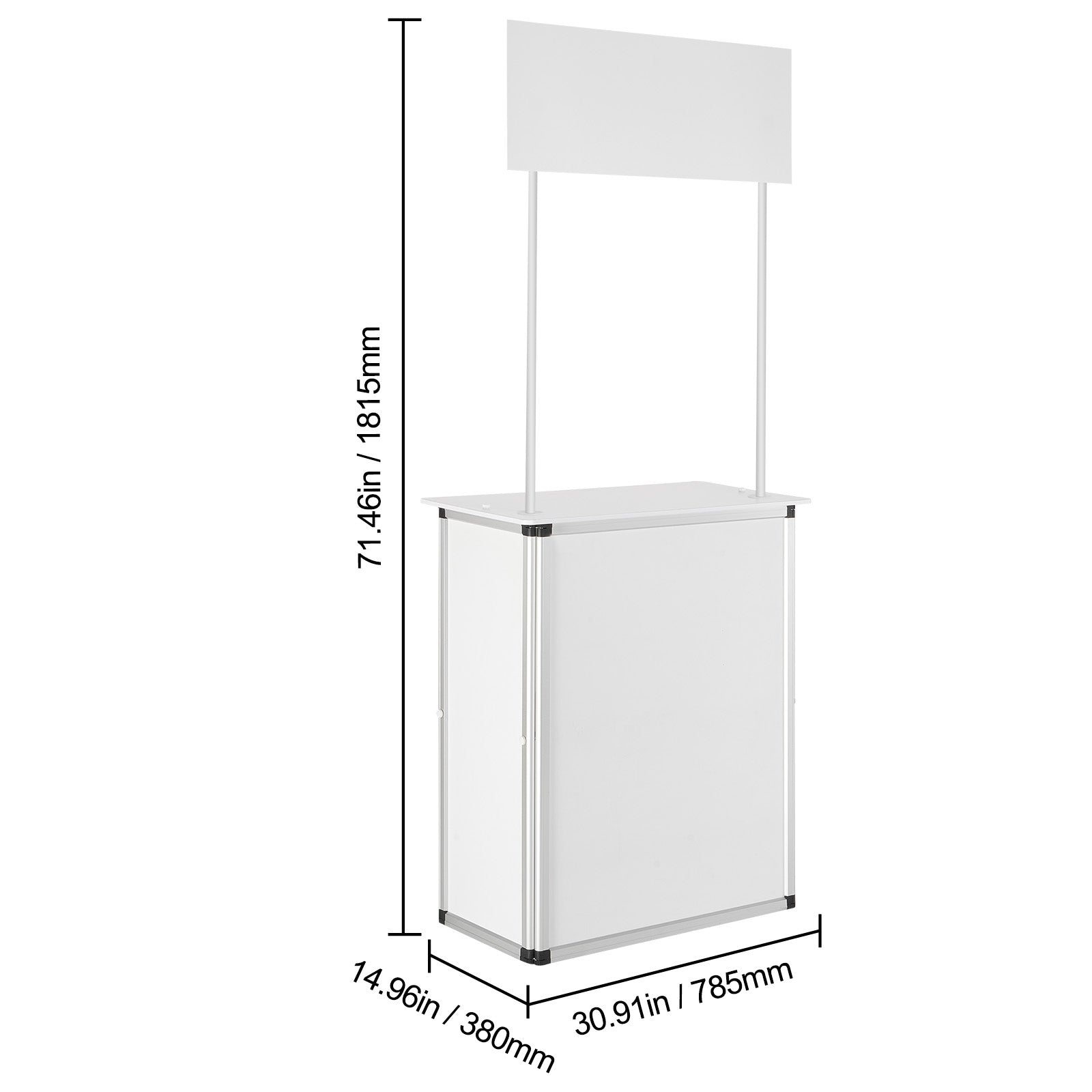 Promotion Counter Table, Portable Tradeshow Podium Table, 30.91" x 14.96" x 71.46", Display Exhibition Counter Stand Booth Fair with Wall, Pop Up Podium with Storage Rack/Carrying Bag