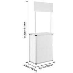 Promotion Counter Table, Portable Tradeshow Podium Table, 30.91" x 14.96" x 71.46", Display Exhibition Counter Stand Booth Fair with Wall, Pop Up Podium with Storage Rack/Carrying Bag