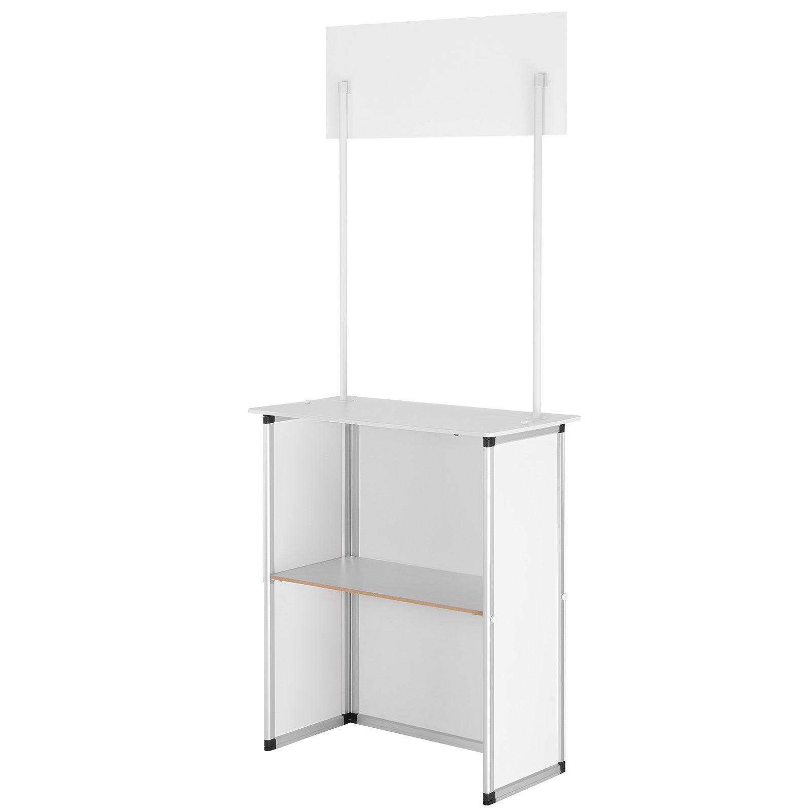 Promotion Counter Table, Portable Tradeshow Podium Table, 30.91" x 14.96" x 71.46", Display Exhibition Counter Stand Booth Fair with Wall, Pop Up Podium with Storage Rack/Carrying Bag