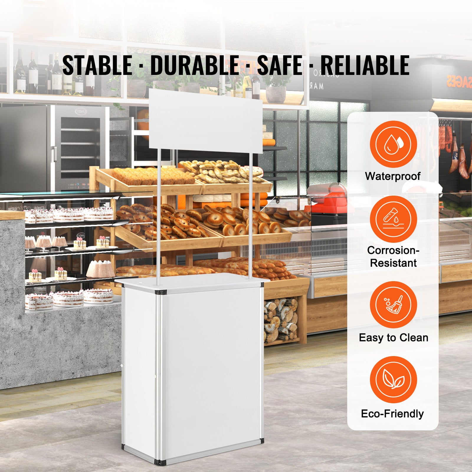 Promotion Counter Table, Portable Tradeshow Podium Table, 30.91" x 14.96" x 71.46", Display Exhibition Counter Stand Booth Fair with Wall, Pop Up Podium with Storage Rack/Carrying Bag