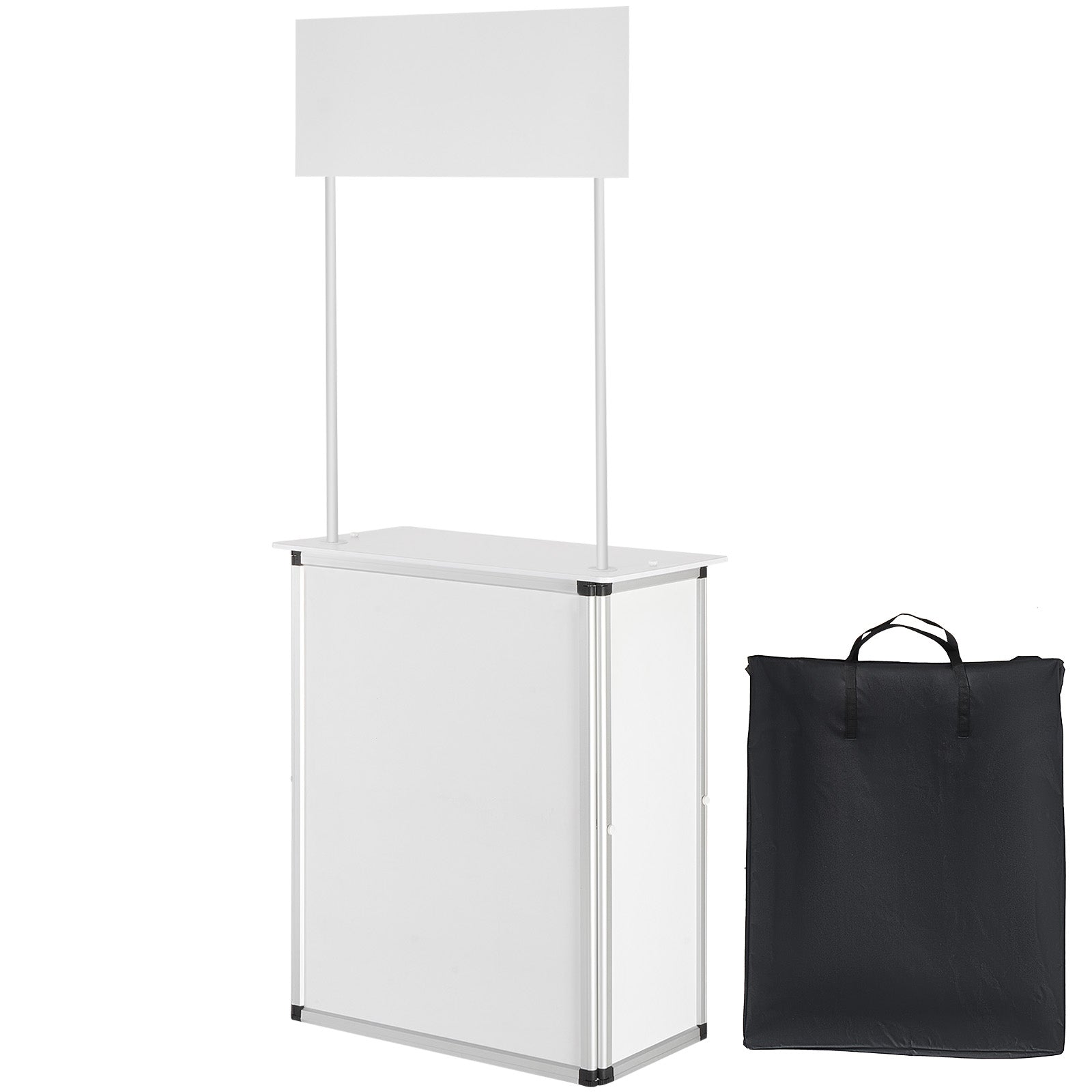 Promotion Counter Table, Portable Tradeshow Podium Table, 30.91" x 14.96" x 71.46", Display Exhibition Counter Stand Booth Fair with Wall, Pop Up Podium with Storage Rack/Carrying Bag