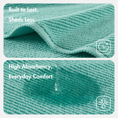 6-Piece 100% Cotton Quick Dry Diagonal Ribbed 6pcs Towel Set, Turquoise