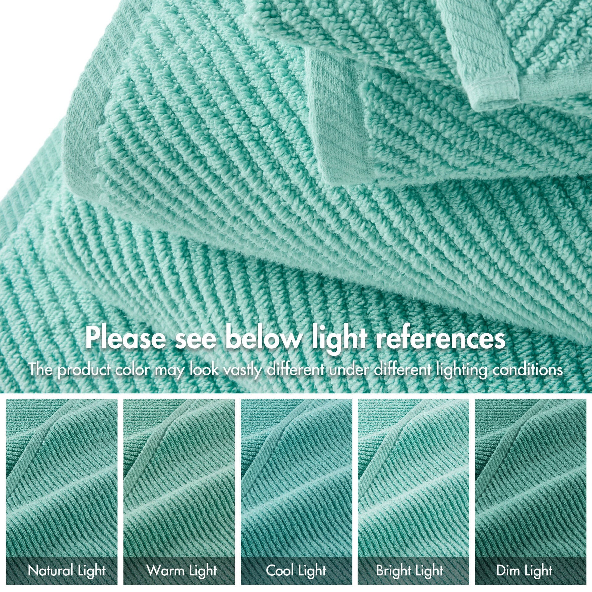 6-Piece 100% Cotton Quick Dry Diagonal Ribbed 6pcs Towel Set, Turquoise