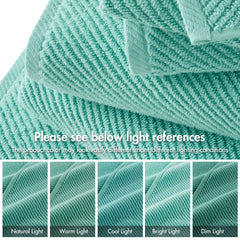 6-Piece 100% Cotton Quick Dry Diagonal Ribbed 6pcs Towel Set, Turquoise
