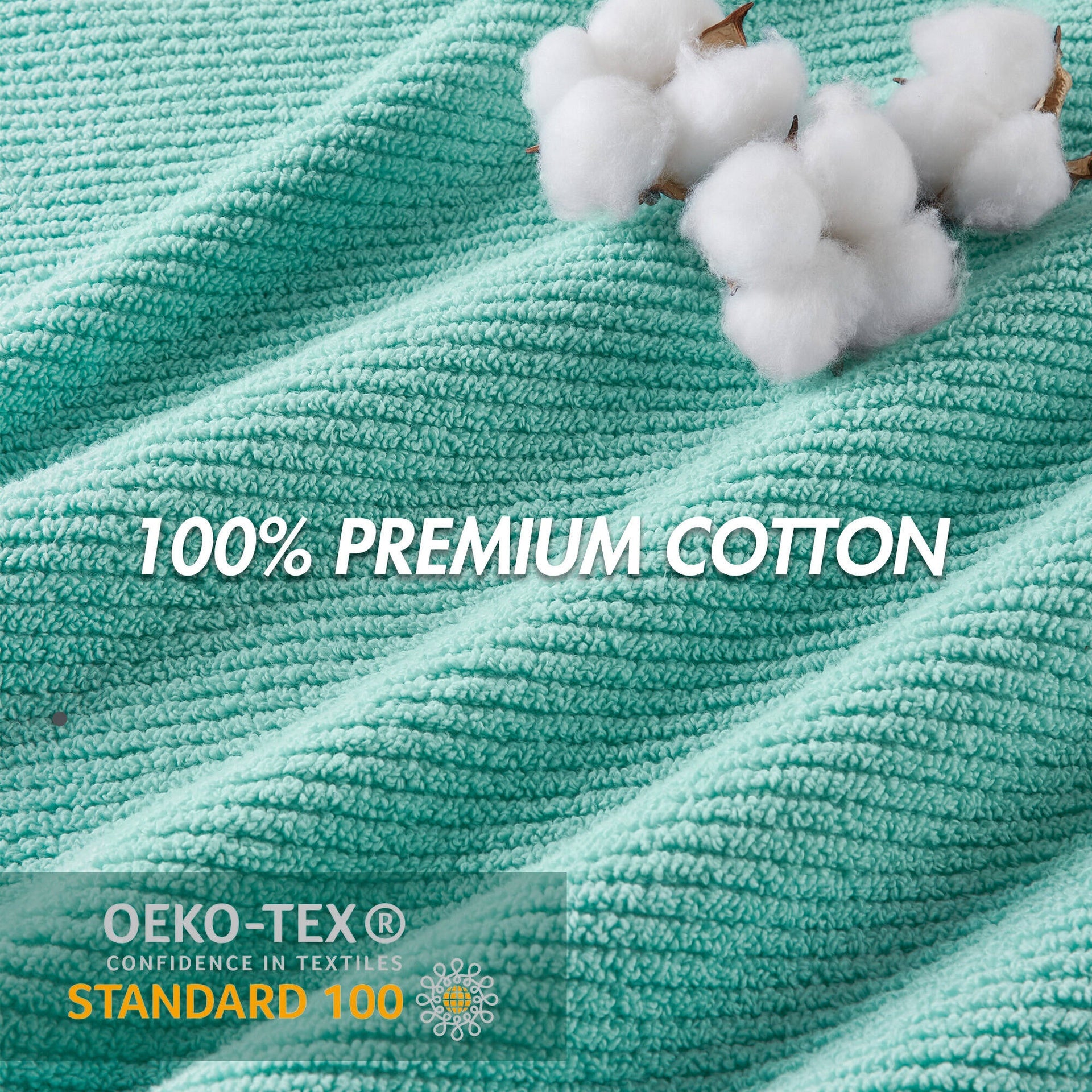 6-Piece 100% Cotton Quick Dry Diagonal Ribbed 6pcs Towel Set, Turquoise