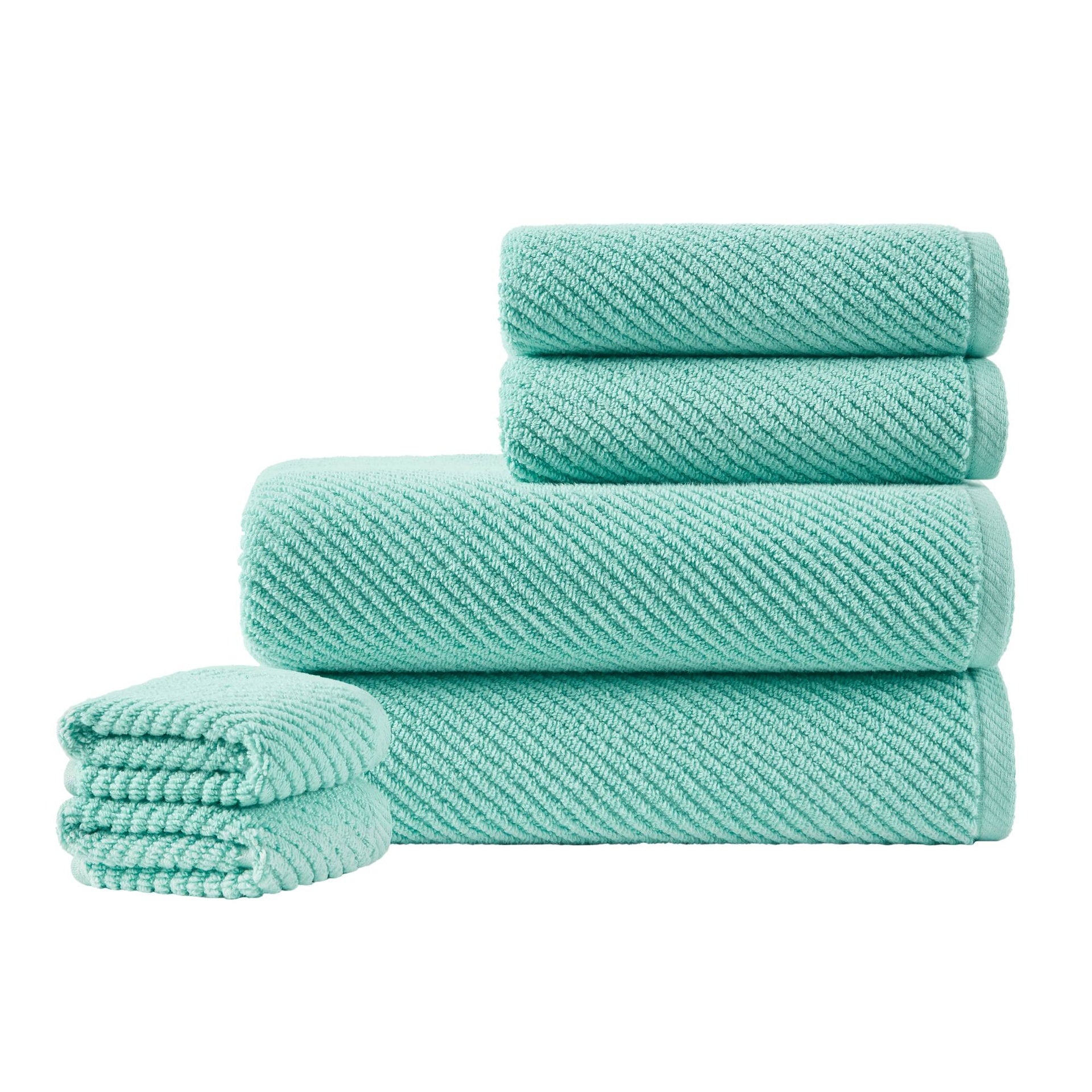 6-Piece 100% Cotton Quick Dry Diagonal Ribbed 6pcs Towel Set, Turquoise