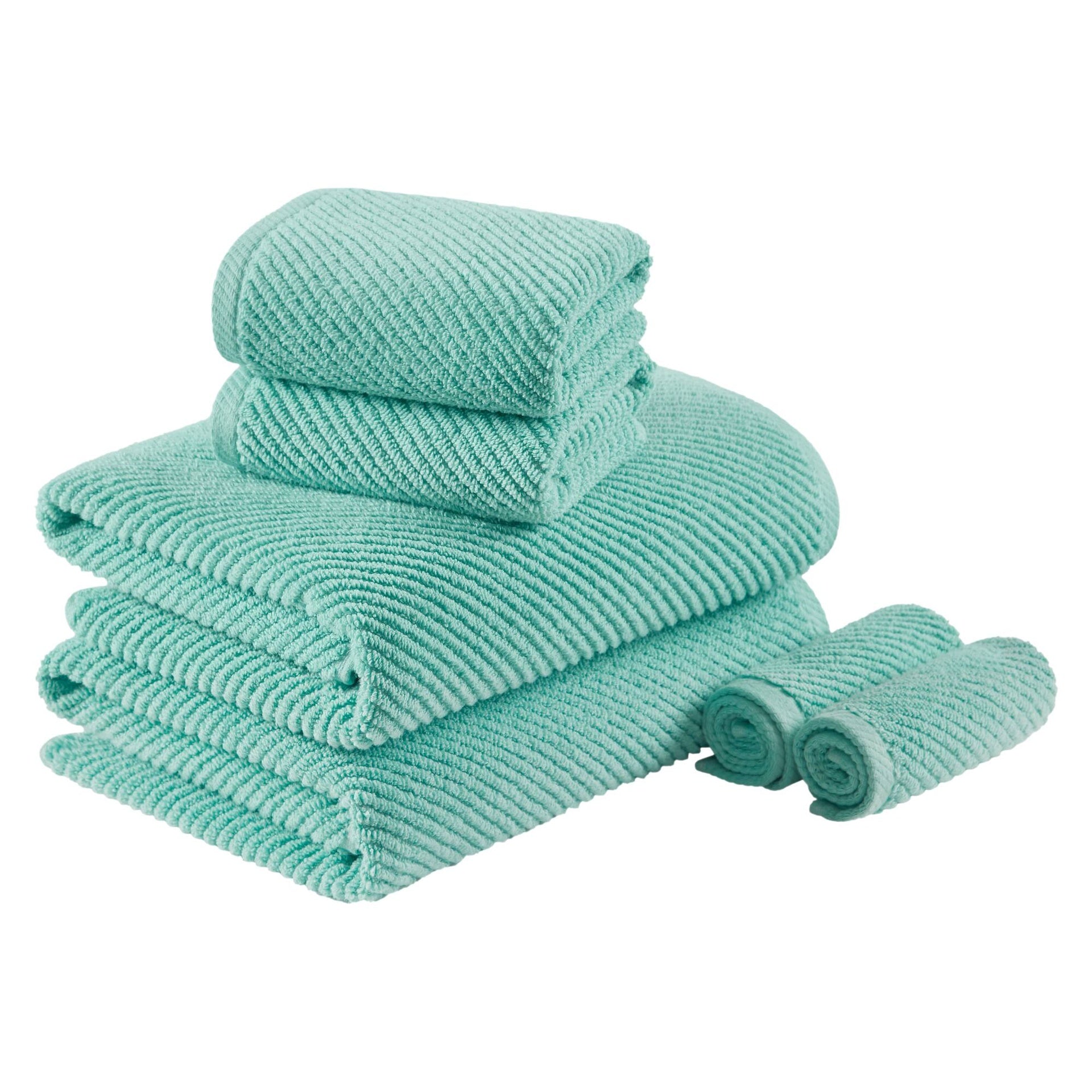 6-Piece 100% Cotton Quick Dry Diagonal Ribbed 6pcs Towel Set, Turquoise