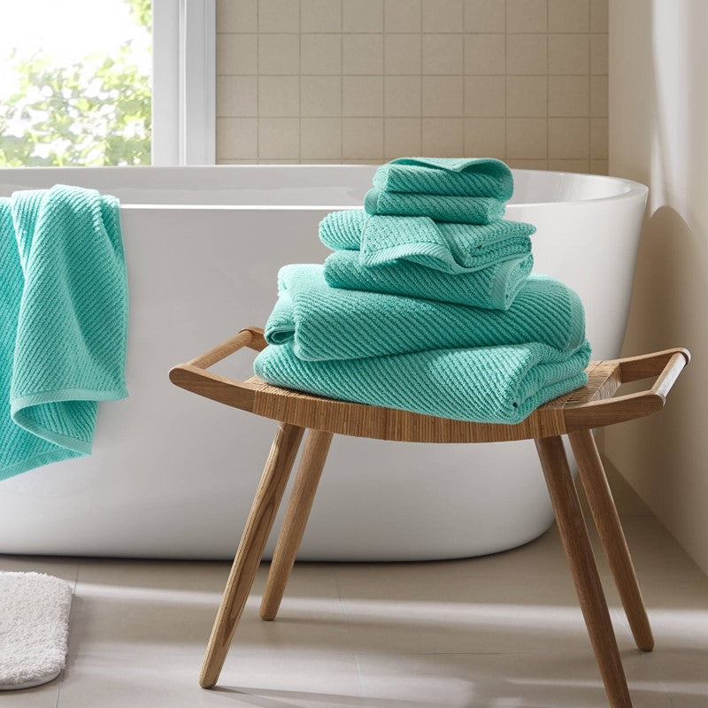 6-Piece 100% Cotton Quick Dry Diagonal Ribbed 6pcs Towel Set, Turquoise