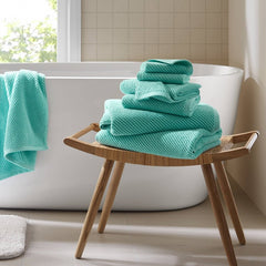6-Piece 100% Cotton Quick Dry Diagonal Ribbed 6pcs Towel Set, Turquoise