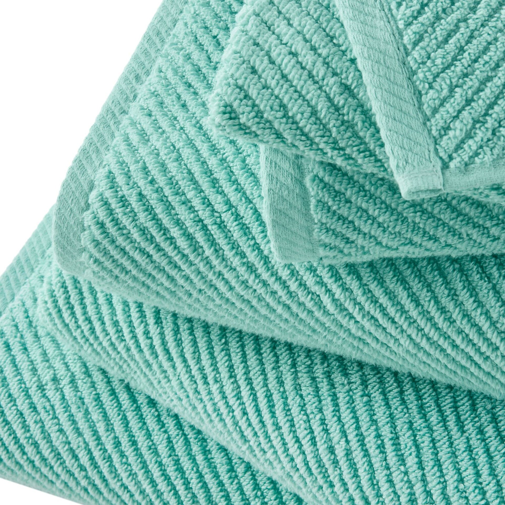 6-Piece 100% Cotton Quick Dry Diagonal Ribbed 6pcs Towel Set, Turquoise