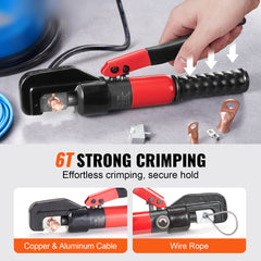 Hydraulic Crimping Tool with 9 Sets of  Dies AWG12-2/0 Copper And Aluminum Terminal Battery Lug Crimper, with a Cutting Pliers, Gloves, 10pcs Copper Ring Connectors, 8pcs Heat Shrink Sleeves