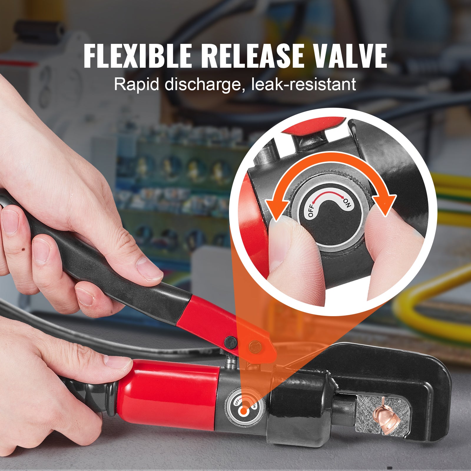 Hydraulic Crimping Tool with 9 Sets of  Dies AWG12-2/0 Copper And Aluminum Terminal Battery Lug Crimper, with a Cutting Pliers, Gloves, 10pcs Copper Ring Connectors, 8pcs Heat Shrink Sleeves