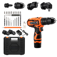 Cordless Drill Driver, 5-In-1, Metal Chuck, Dual-Speed Variable, Drill Driver Kit with 2 Lithium Batteries and Charger, Tool Box, for Wood and Metal Drilling, Screw Tightening or Loosening