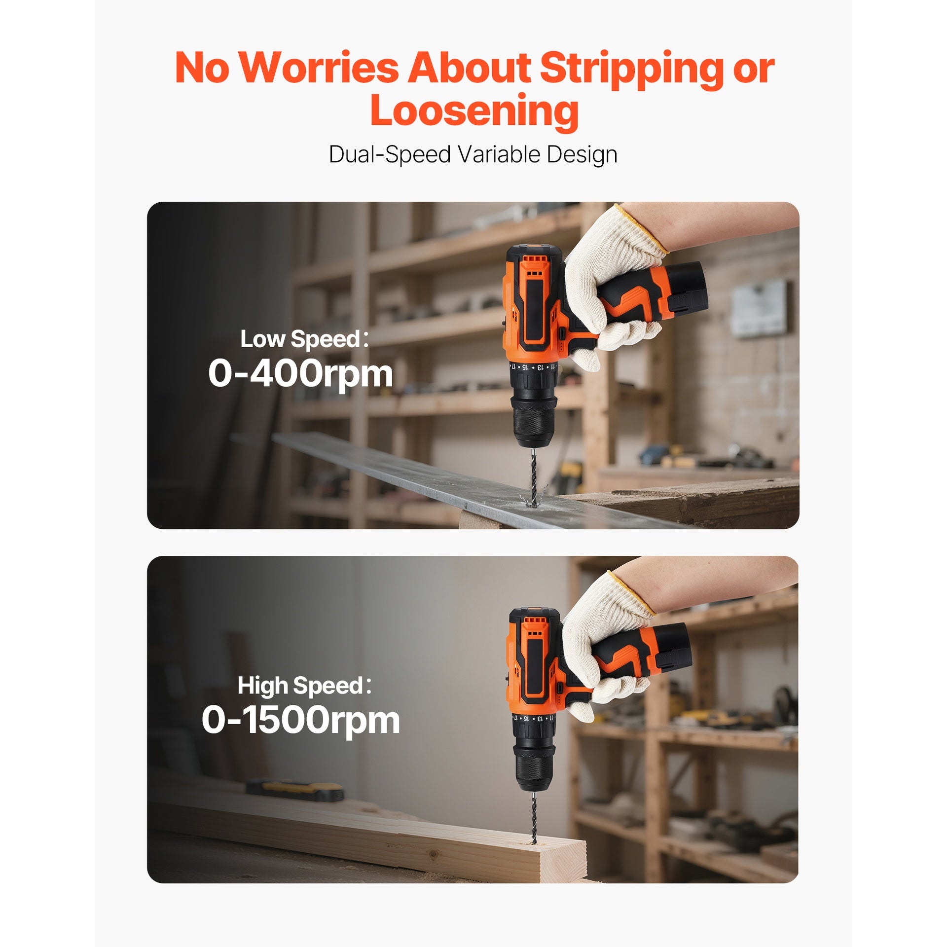 Cordless Drill Driver, 5-In-1, Metal Chuck, Dual-Speed Variable, Drill Driver Kit with 2 Lithium Batteries and Charger, Tool Box, for Wood and Metal Drilling, Screw Tightening or Loosening