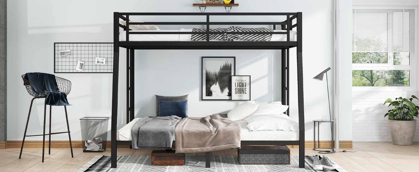 Metal Full XL over Queen Bunk Bed for Teens and Adults,Space-Saving/Noise Reduced/No Box Spring Needed