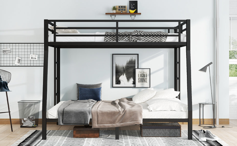 Metal Full XL over Queen Bunk Bed for Teens and Adults,Space-Saving/Noise Reduced/No Box Spring Needed