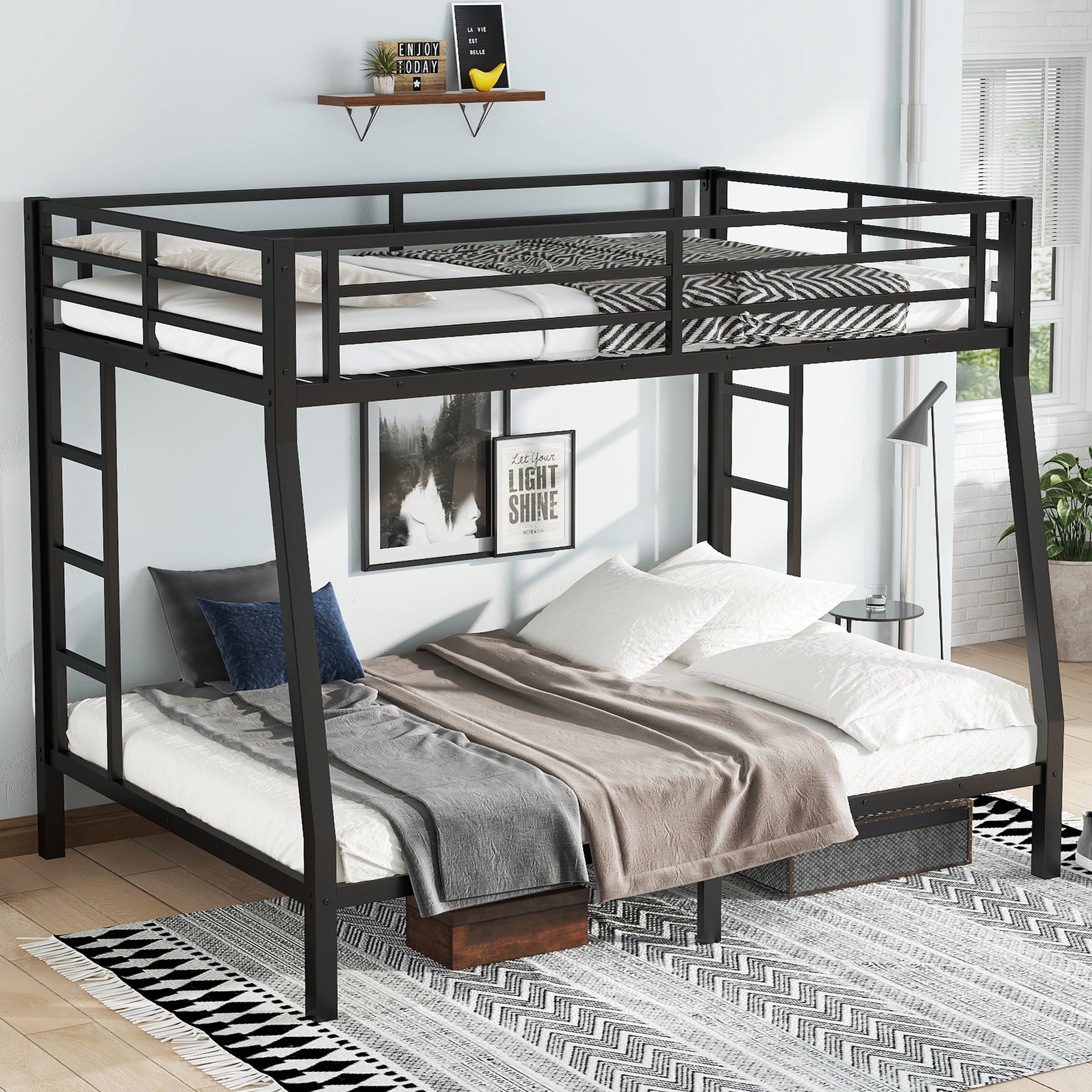 Metal Full XL over Queen Bunk Bed for Teens and Adults,Space-Saving/Noise Reduced/No Box Spring Needed