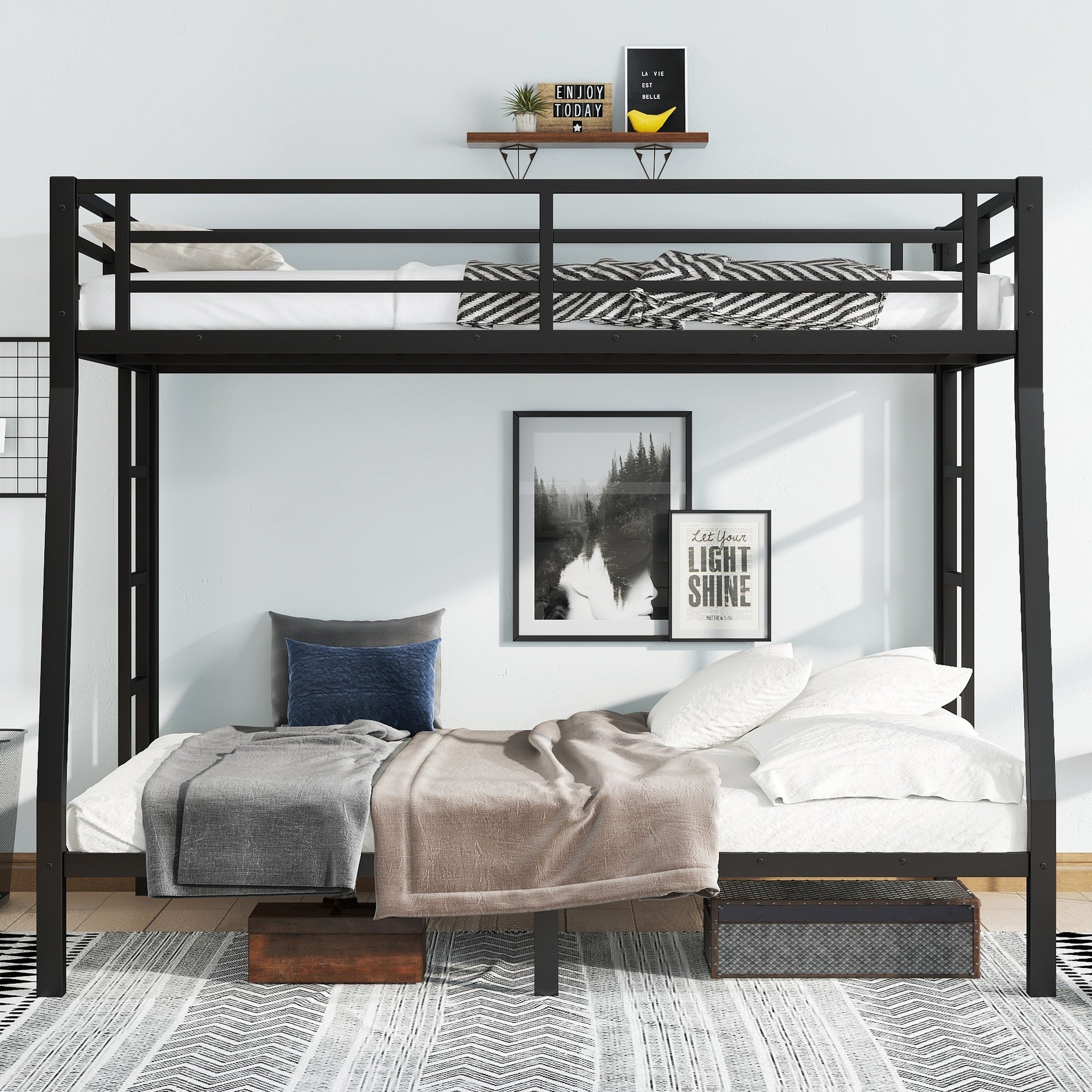Metal Full XL over Queen Bunk Bed for Teens and Adults,Space-Saving/Noise Reduced/No Box Spring Needed
