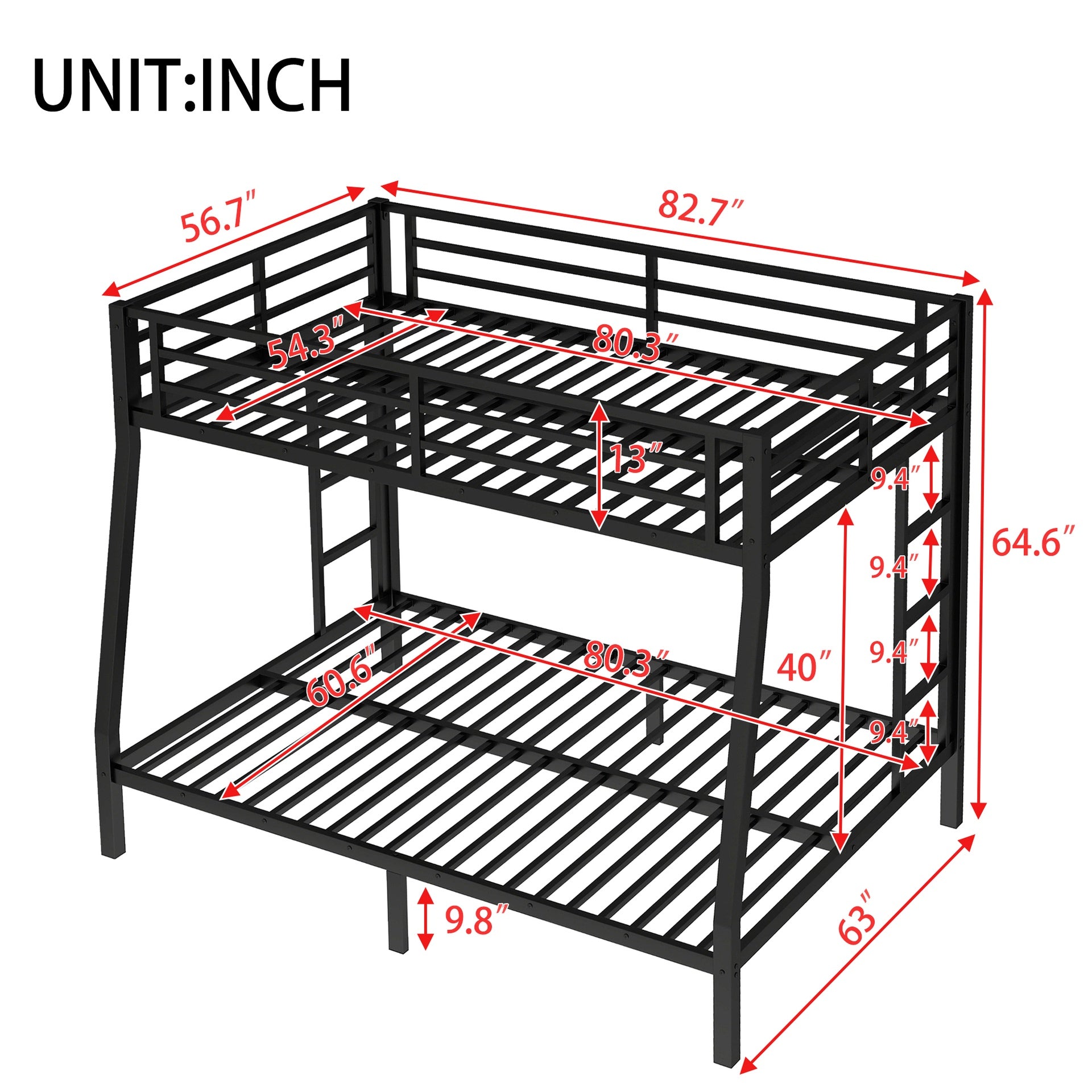 Metal Full XL over Queen Bunk Bed for Teens and Adults,Space-Saving/Noise Reduced/No Box Spring Needed