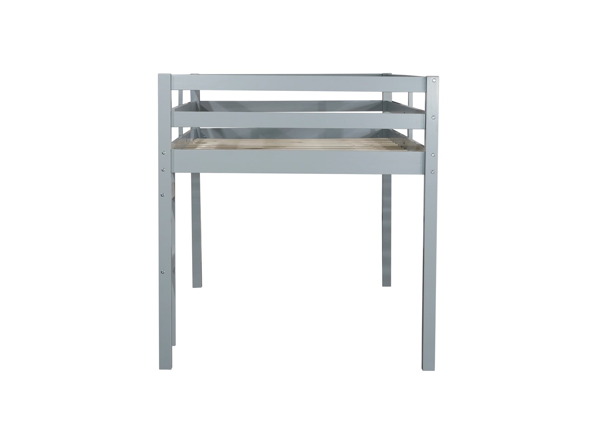 Solid Wooden, Rubber Wooden Twin Loft Bed with Ladder, Bed Platform of Strengthened Slats , Grey