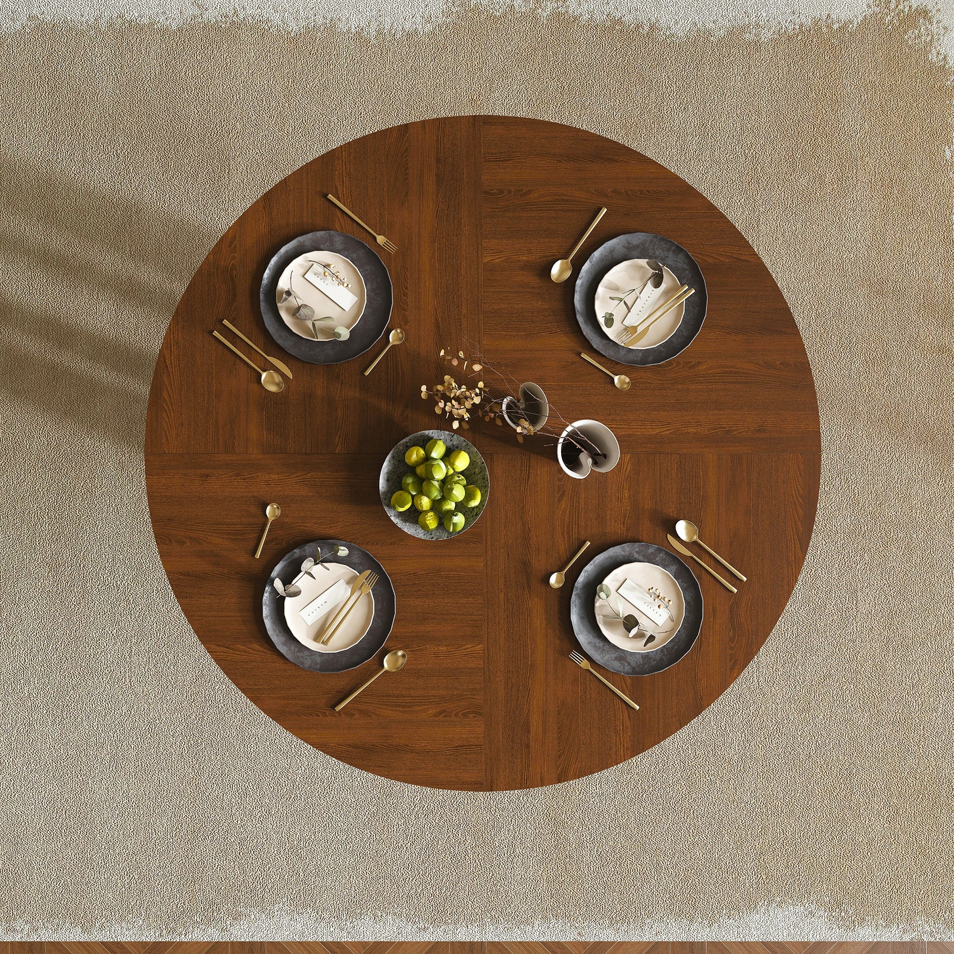 Round Dining Table for 4 - 47 Inch Farmhouse Kitchen Table, MDF Circle Table with Wood Grain Finish, 300lb Weight Capacity, Easy Assembly for Dining Room, Kitchen, Living Room - Spiced Round Table