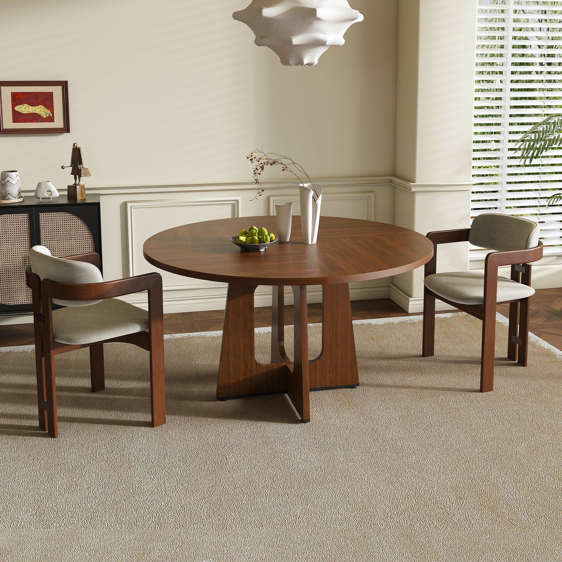 Round Dining Table for 4 - 47 Inch Farmhouse Kitchen Table, MDF Circle Table with Wood Grain Finish, 300lb Weight Capacity, Easy Assembly for Dining Room, Kitchen, Living Room - Spiced Round Table