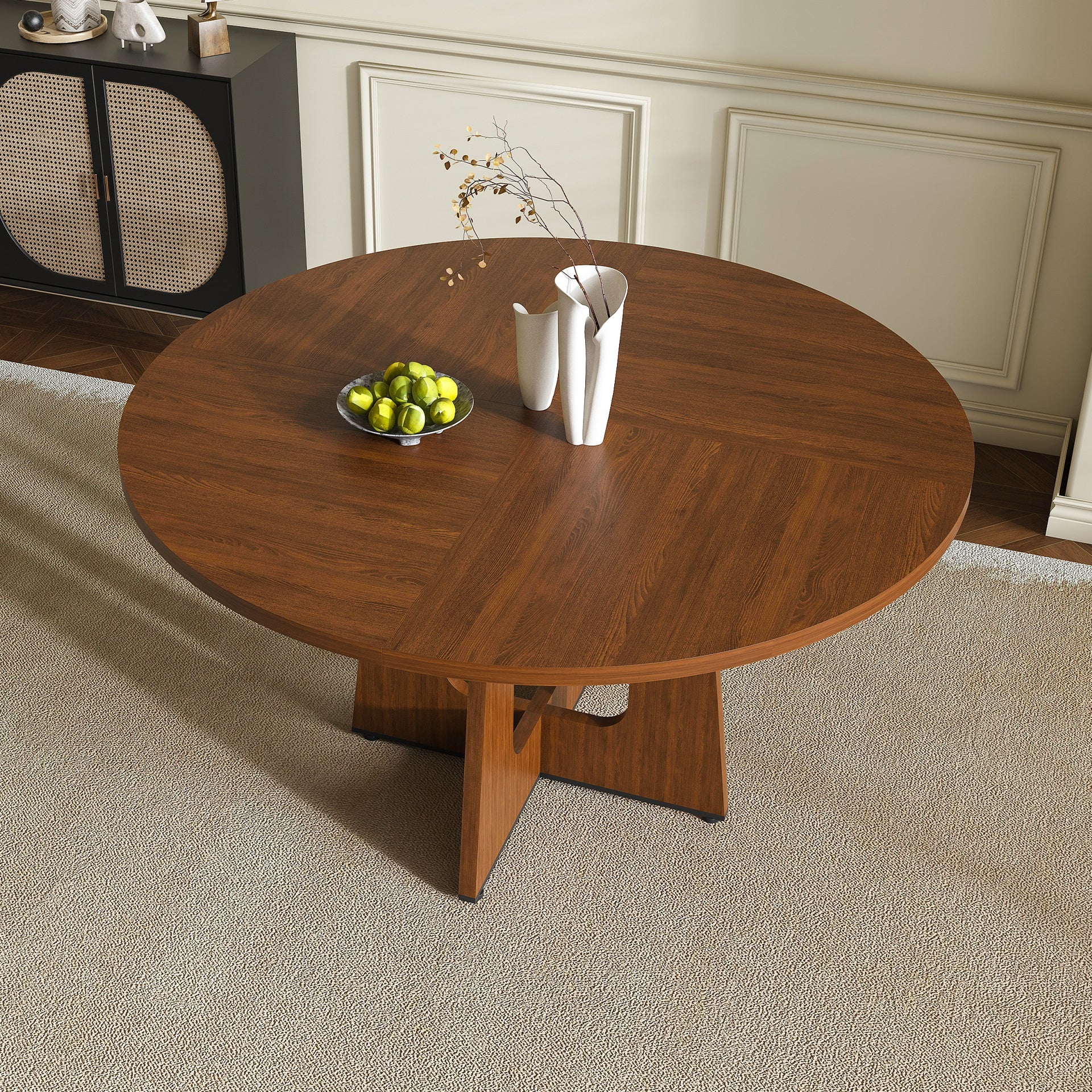 Round Dining Table for 4 - 47 Inch Farmhouse Kitchen Table, MDF Circle Table with Wood Grain Finish, 300lb Weight Capacity, Easy Assembly for Dining Room, Kitchen, Living Room - Spiced Round Table