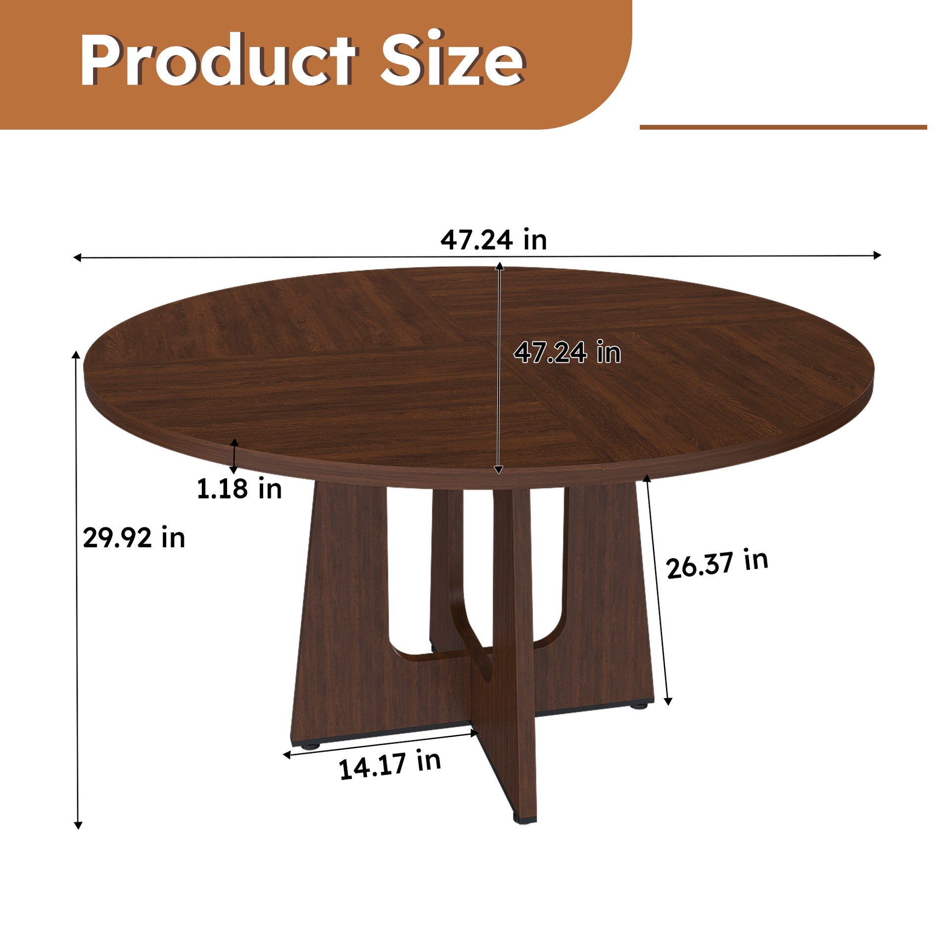 Round Dining Table for 4 - 47 Inch Farmhouse Kitchen Table, MDF Circle Table with Wood Grain Finish, 300lb Weight Capacity, Easy Assembly for Dining Room, Kitchen, Living Room - Spiced Round Table