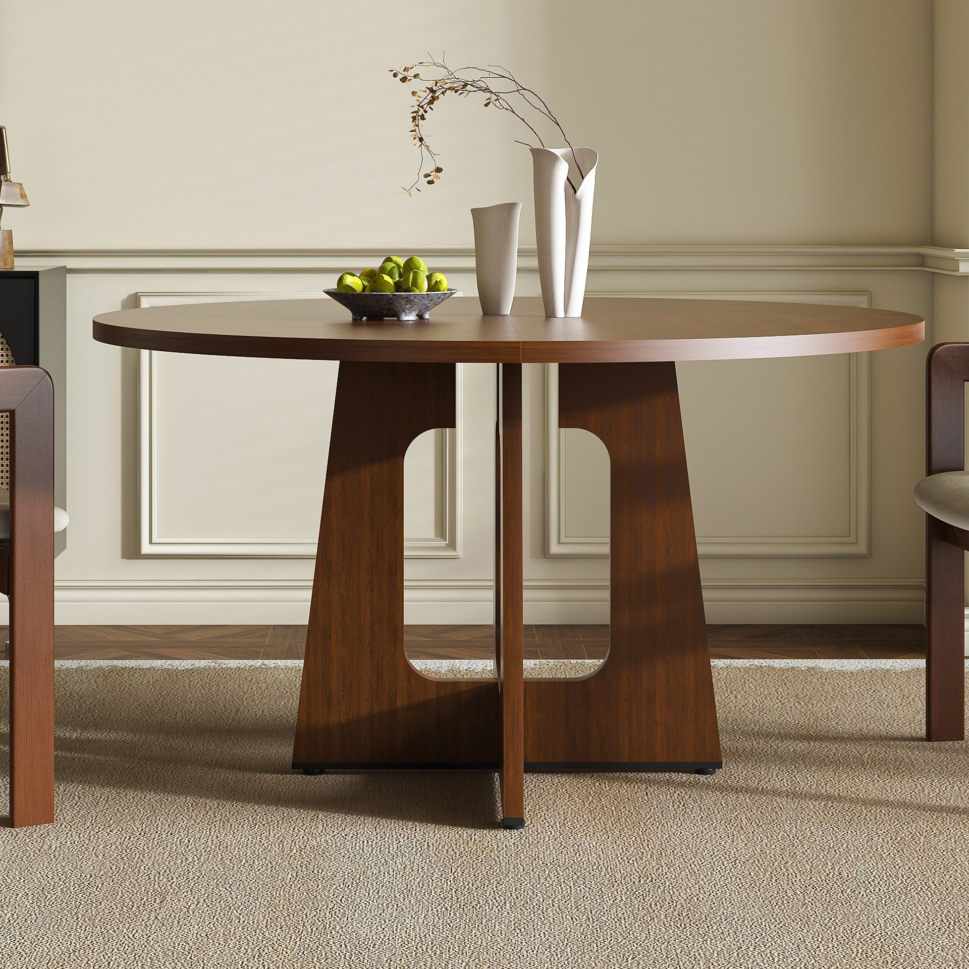Round Dining Table for 4 - 47 Inch Farmhouse Kitchen Table, MDF Circle Table with Wood Grain Finish, 300lb Weight Capacity, Easy Assembly for Dining Room, Kitchen, Living Room - Spiced Round Table