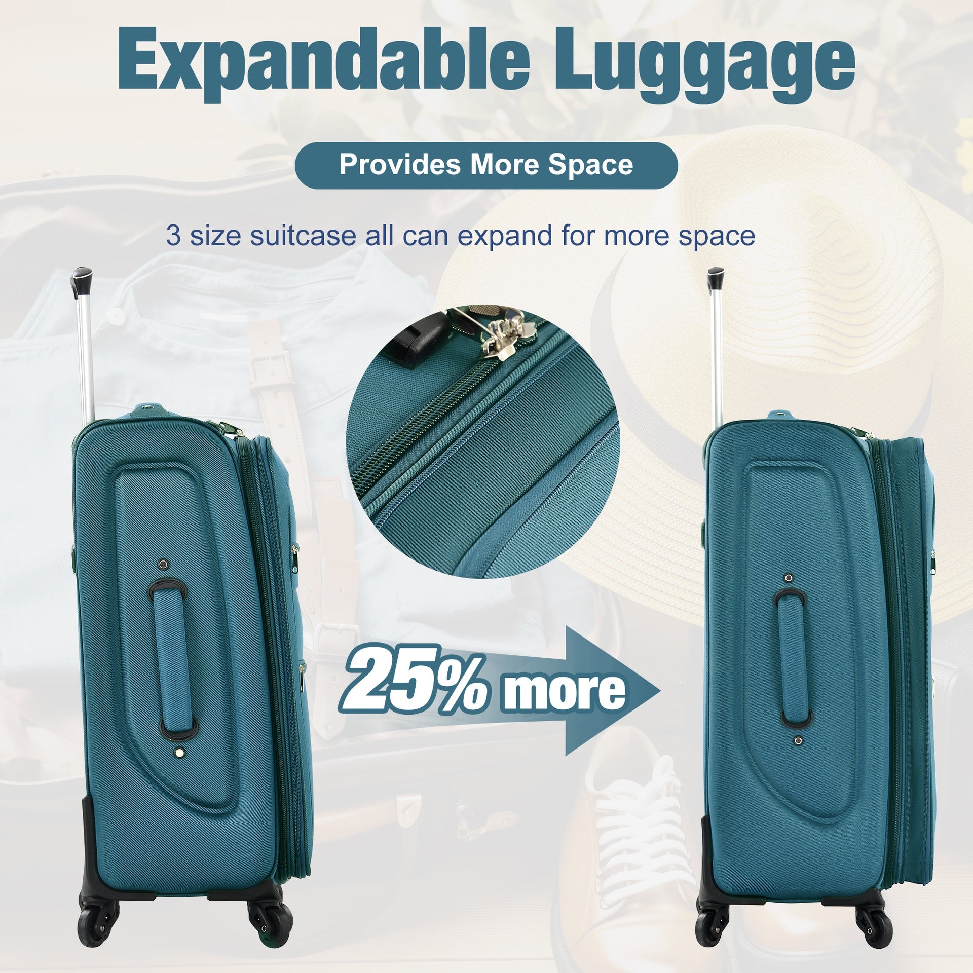 Softside Luggage Expandable 3 Piece Set Suitcase with Duffel Bag Upright Spinner Softshell Lightweight Luggage Travel Set-22/26/30 IN