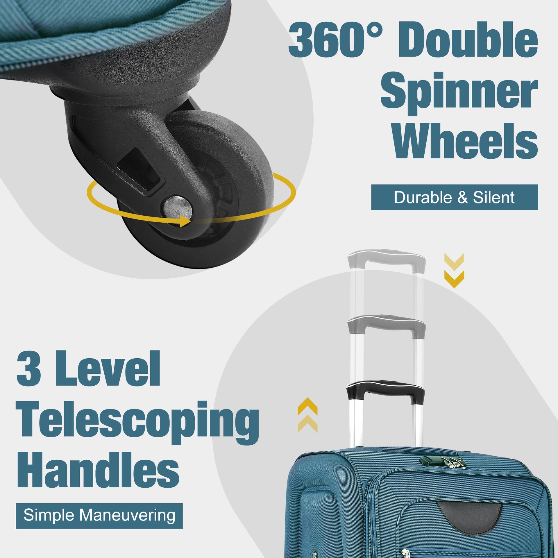 Softside Luggage Expandable 3 Piece Set Suitcase with Duffel Bag Upright Spinner Softshell Lightweight Luggage Travel Set-22/26/30 IN