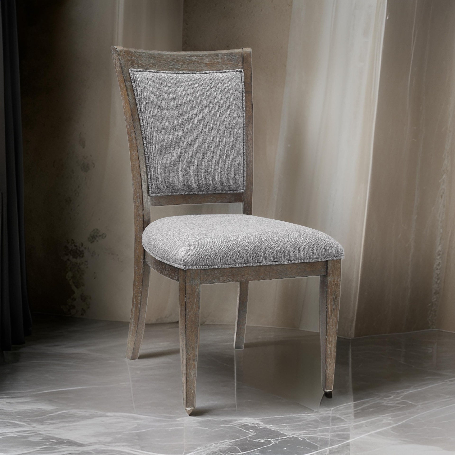 Koa 26 Inch Set of 2 Side Dining Chairs, Gray Polyester, Driftwood Brown