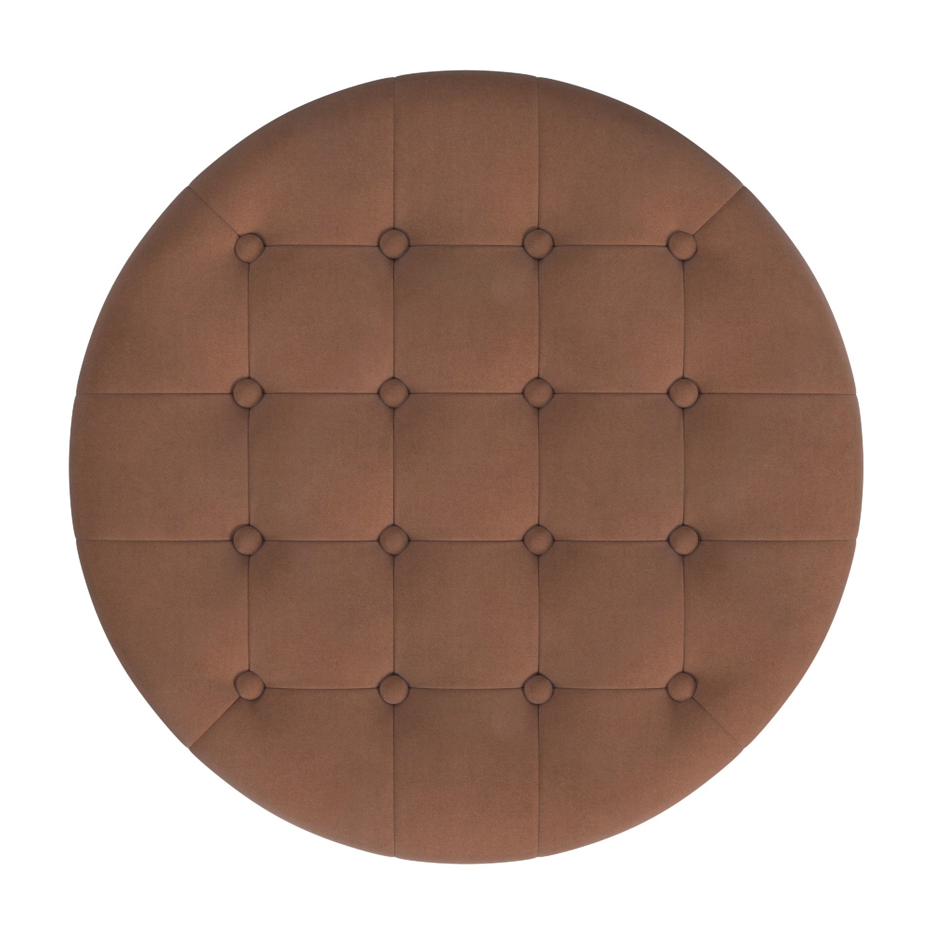 Jo Storage Ottoman, 28 Inch Round Tufted Lift Top, Spice Brown Velvet