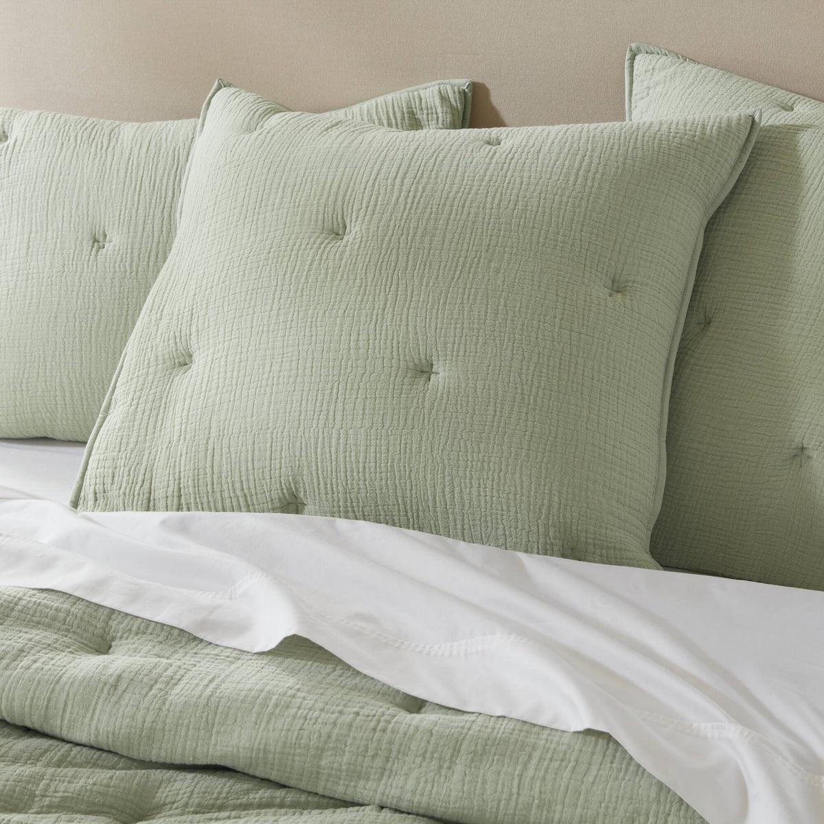 1-Piece Euro Sham Cotton Gauze  Embroidered Euro Sham,Sage