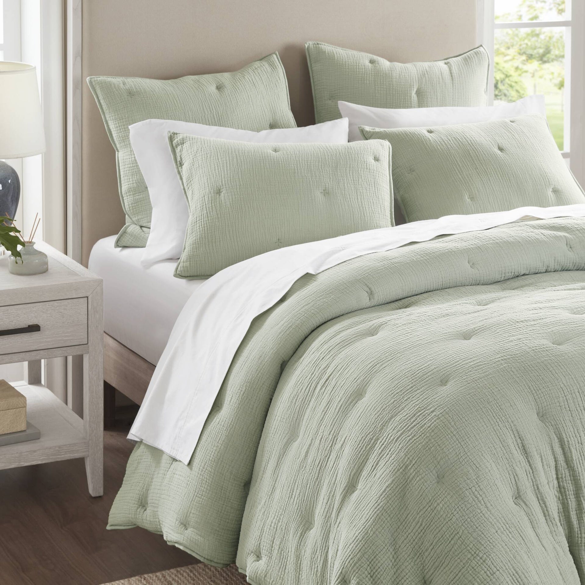 1-Piece Euro Sham Cotton Gauze  Embroidered Euro Sham,Sage