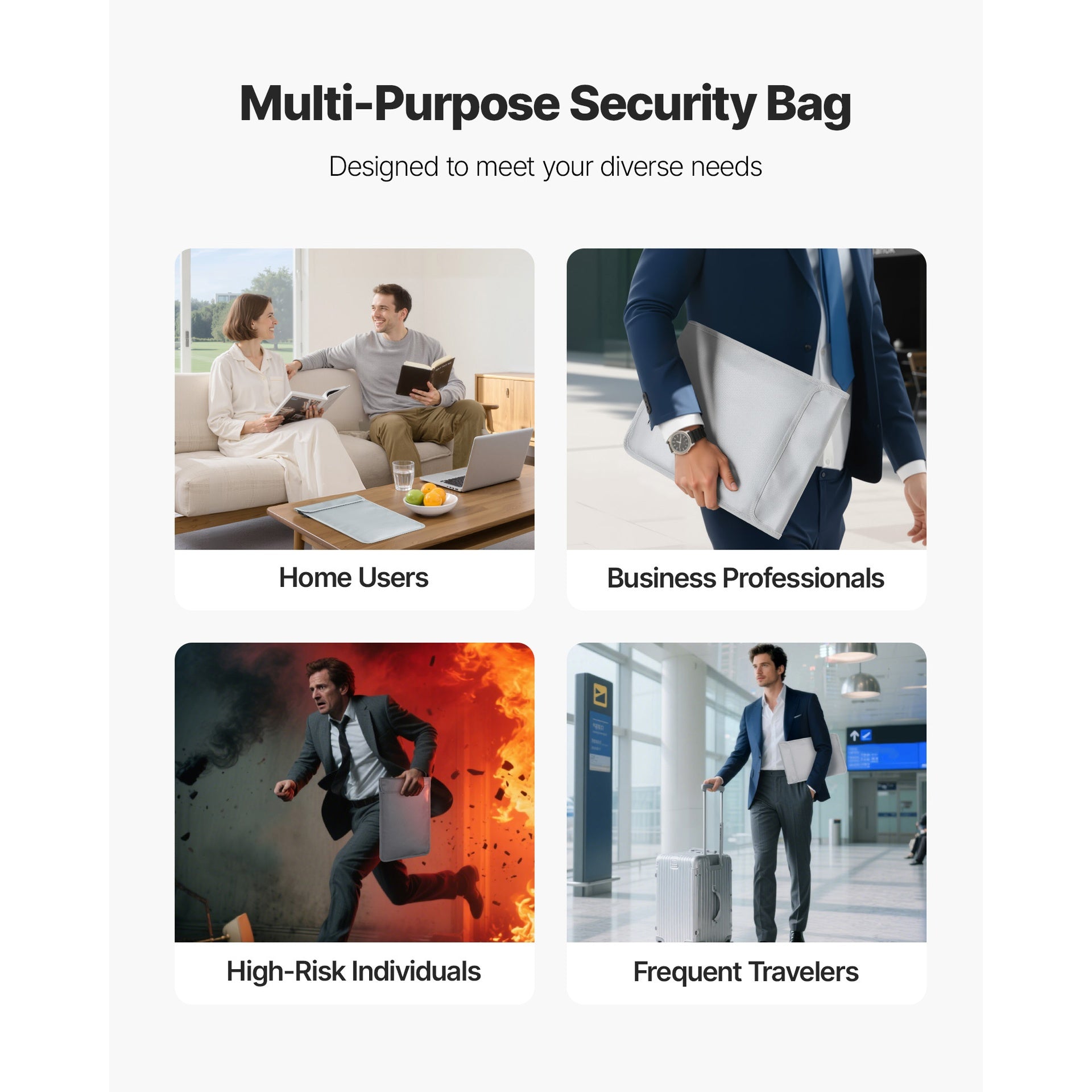 Fireproof Document Bag, 2192 ℉ Heat Insulated Fireproof & Waterproof Bag with Smooth Zipper, Portable File Storage Organizer Home Office Travel Use, for Passports, Important Documents, Files