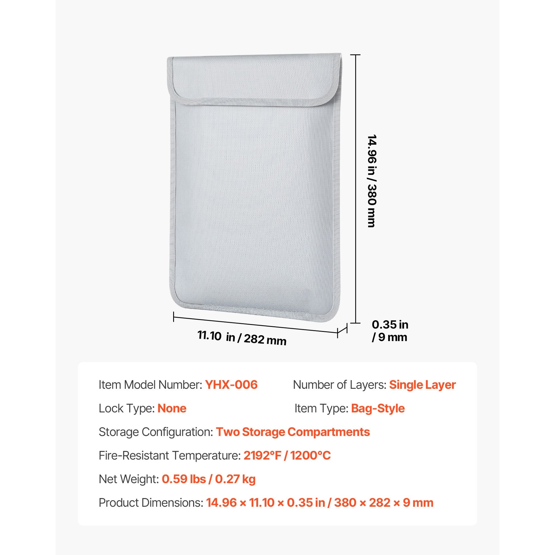 Fireproof Document Bag, 2192 ℉ Heat Insulated Fireproof & Waterproof Bag with Smooth Zipper, Portable File Storage Organizer Home Office Travel Use, for Passports, Important Documents, Files