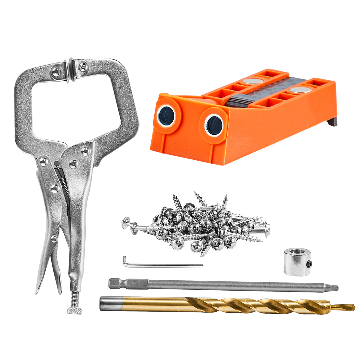 Pocket Hole Jig, 56 Pcs Mini Jig Pocket Hole System with 9" C-clamp, Step Drill, Wrench, Square Drive Bit, Drill Stop Ring, and Screws, for DIY Carpentry Projects